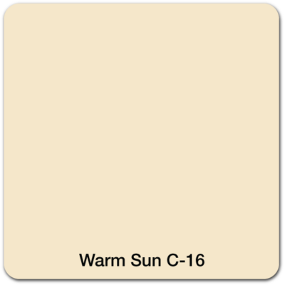 A square paint swatch in a pale cream color labeled "Warm Sun C-16" at the bottom in black text.